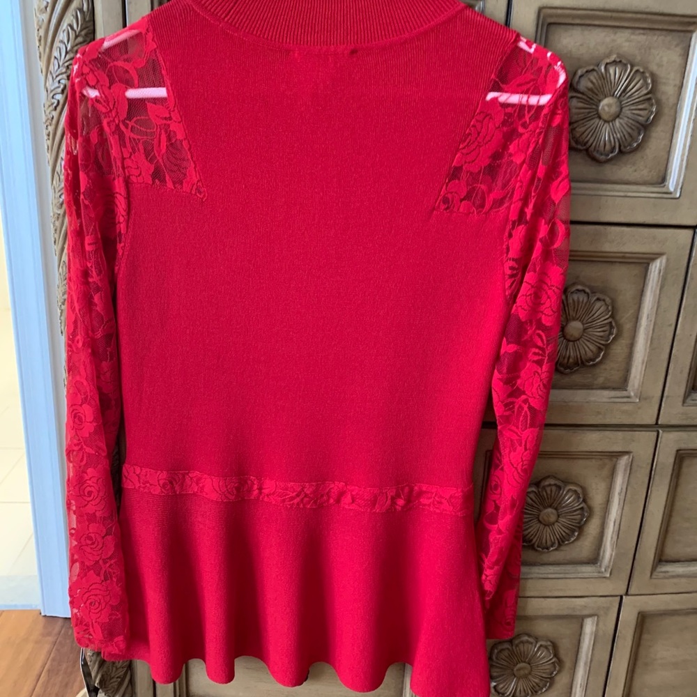 INC red lace peplum top